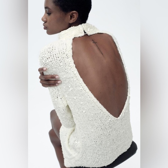 NWT ZARA SEQUINED KNIT SWEATER - Picture 5 of 9